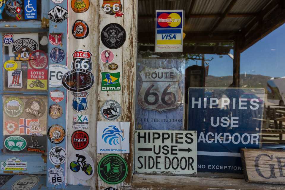 'Hippies use side door' :-)